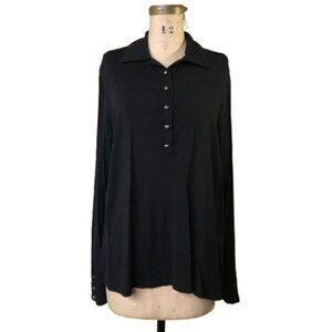 Marina Rinaldi black long long button collar T shirt style top tunic